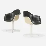 Charles and Ray Eames, La Fonda chairs, pair, vinyl, molded plastic, enameled aluminum