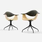 Swag Leg chairs model MAF, pair by George Nelson & Associates, molded fiberglass, lacquered steel, sold May 2025