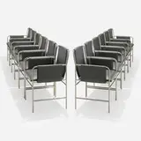 Ward Bennett, Envelope chairs, set of twelve, 1966 / 2014, matte chrome-plated steel, leather