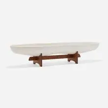 John Follis and Rex Goode, Planter, model F-507, c. 1956, glazed stoneware, walnut