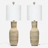 Lee Rosen For Design Technics, Table lamps, pair, c. 1960, glazed and carved earthenware