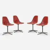 Charles and Ray Eames, PSCs, set of four, 1951, molded fiberglass, aluminum, enameled steel, vinyl rubber