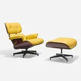Charles and Ray Eames, 670 lounge chair and 671 ottoman, rosewood plywood, leather, enameled and brushed aluminum, rubber