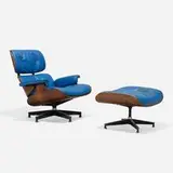 Charles and Ray Eames, Special-order 670 lounge chair and 671 ottoman, rosewood plywood, leather, brushed and enameled aluminum, rubber
