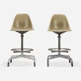 Charles and Ray Eames, Drafting stools model 622NS, pair, molded fiberglass, cast aluminum, lacquered steel, stainless steel
