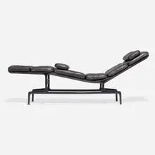 Billy Wilder chaise lounge, model ES106 by Charles and Ray Eames, 1968, enameled aluminum, leather, plastic, sold May 2025