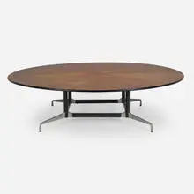 Charles and Ray Eames, Segmented Base table, model ET157, 1964, walnut, rubber, enameled steel, cast aluminum
