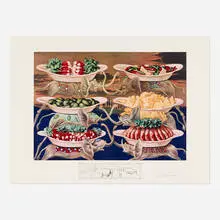 Les délices petits martyrs (from Les dîners de Gala suite) by Salvador Dalí, 1971, lithograph in colors on BFK Rives, sold Apr 2025