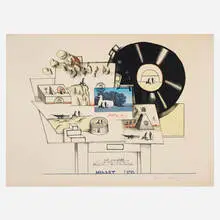 Saul Steinberg, Millet (from the Six Drawing Tables portfolio), 1970, lithograph in colors, collage