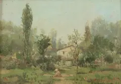 Ivan Pokhitonov, Landscape with Children, Oil on board