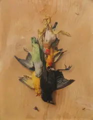 Eduard Quitton, Trompe L' Oeil with Birds, Oil on panel