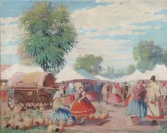 Hungarian School, Gypsy Encampment, Oil on canvas
