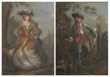 Northern European School, Untitled, LADY AND GENTLEMAN IN HUNTING ATTIRE: A PAIR OF PORTRAITS, oil on canvas