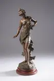 Charles Octave Levy, Douleur, Patinated bronze figure on red marble base, signed on base Ch