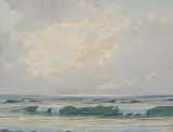 Untitled by Wellington J. Reynolds, SAILBOATS ALONG THE SHORE, oil on board, sold Feb 2008