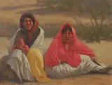 Elias J. Rivera, Two Women with Infant, Oil on canvas