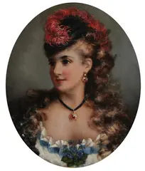 Alice Renshaw, Portrait of a Lady with Red Feathered Hat, Oil on canvas