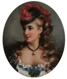Alice Renshaw, Portrait of a Lady with Red Feathered Hat, Oil on canvas