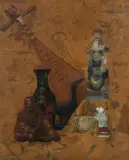 Violette Lucienne Alliot, Oriental Still Life with Mandolin, Oil on canvas
