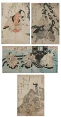 Utagawa Kunisada, Actors, Triptych, color and ink Together with: KUNIYOSHI, (Japanese, 1797-1861), from Chushingura series TOYOKUNI (Japanese, 1769-1825) "Samurai" and "Actor"