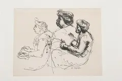 Aaron Sopher, Three Woman Waiting, Pen and ink on paper