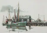 Samuel Leitman, The "Annabel" at Harbor, Watercolor on paper
