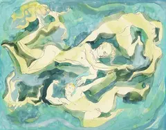Emlen Etting, Nude Male and Female Figures, Watercolor on paper