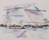 Cabot Lyford, Ships in a Harbor, Watercolor on paper