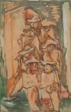 Annette Nancarrow, Mexican Figures, Gouache and pastel on paper laid down on board