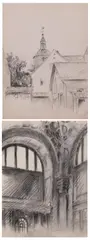 Pierce Rice, Military Themes, ARCHITECTURAL AND FIGURE STUDIES, pencil, charcoal, pastel and ink on paper