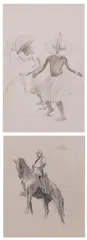 Military Themes by Pierce Rice, LANDSCAPES AND FIGURE STUDIES, pencil, charcoal, pastel and ink on paper, sold Apr 2008