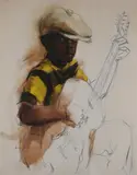 Joseph Holston Jr, Study of Boy with Guitar, Oil and graphite on canvas