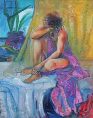 Nude Draped in Purple Cloth by William Tolliver, Oil on canvas, sold Apr 2008
