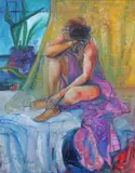 William Tolliver, Nude Draped in Purple Cloth, Oil on canvas