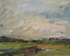 Robert D'Arista, Untitled, BIG SKY OVER GREEN FIELDS, oil on board