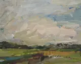 Robert D'Arista, Untitled, BIG SKY OVER GREEN FIELDS, oil on board