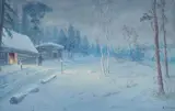 Gulbrand Sether, Winter Homestead, Watercolor and gouache on paper mounted on board