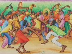 Jacques Jean-Baptiste, Dancers and Musicians, Oil on board