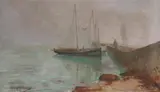 Henry M. Howard, Sailboat at Wharf with Figures, Oil on canvas
