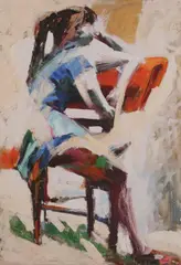 Untitled by Babs van Swearingen, SEATED FIGURE WITH BLUE DRESS, oil on canvas, sold Apr 2008