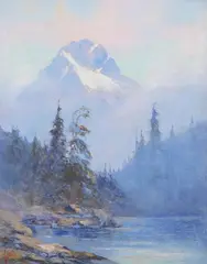 Jules B. Dahlager, Alaskan Mountain Landscape with Pink Sky, Oil on canvas
