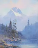 Jules B. Dahlager, Alaskan Mountain Landscape with Pink Sky, Oil on canvas