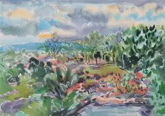 Nell Blaine, First Landscape of Ledge, Watercolor on paper