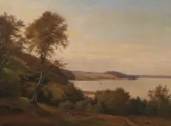 Anders Christian Andersen, Extensive Landscape with Boaters, Oil on canvas