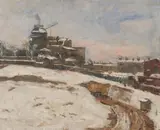Mário Villares Barbosa, Winter Landscape with Windmill, Oil on canvas laid down on board