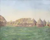 J.E.A. Limet, Haystacks at Sunset, Oil on canvas