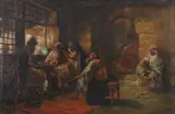 Continental School, Untitled, ORIENTALIST SCENE WITH CHESS PLAYERS, oil on canvas