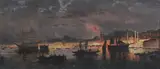 Continental School, Ships in a Harbor at Night, SHIPS IN A HARBOR AT NIGHT, oil on canvas
