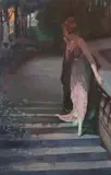Katarina Zinner-Rappaport, Beauty Ascending Stairs at Night in Algiers, Oil on board