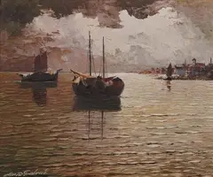 Georg Arnold-Graboné, Stralsund Harbor, Oil on canvas